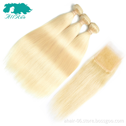 613# 10A 3 Pieces Diffrent Length Of Hair Bundles With One Piece 613# 4*4 Lace Closure No Tangle No Shed , 100% Human Hair